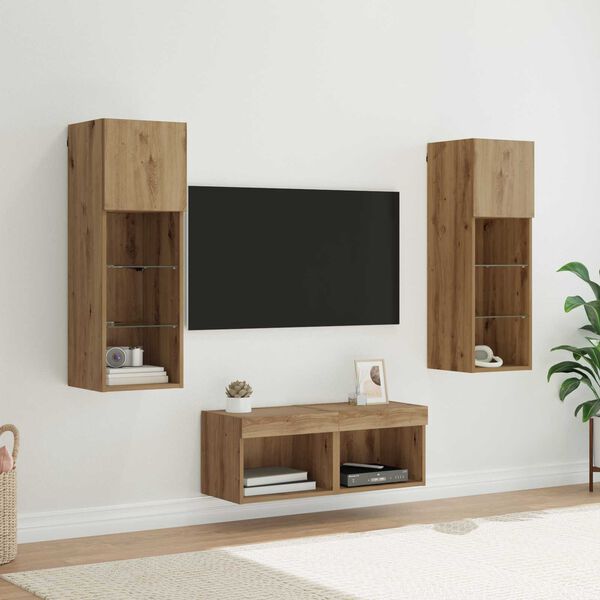 vidaXL TV Wall Cabinets Wall-mounted 4 pcs Black Oak Engineered Wood