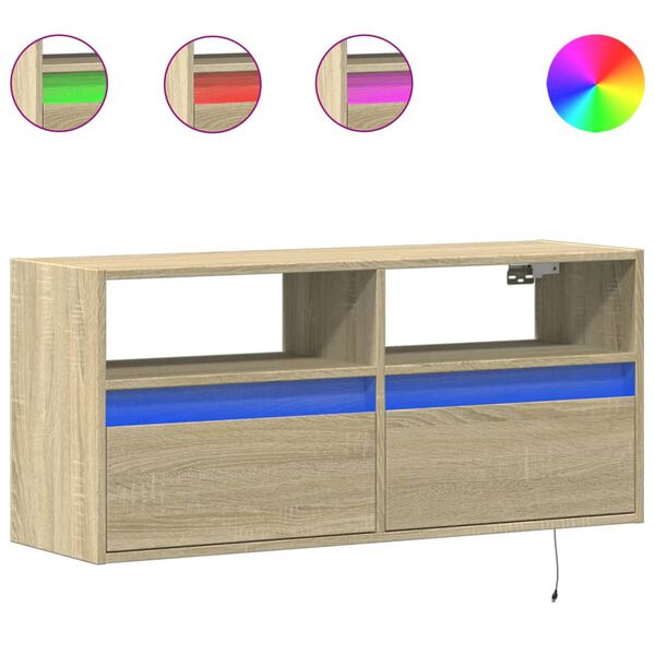 vidaXL TV Wall Cabinet with LED Lights Sonoma Oak 100x31x45 cm