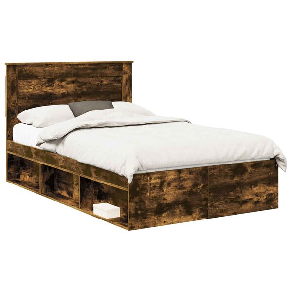 vidaXL Bed Frame with Drawer Smoked Oak 135 x 190 cm Solid Pine Wood