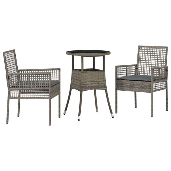 vidaXL Garden Dining Set 3 pcs Grey Poly rattan