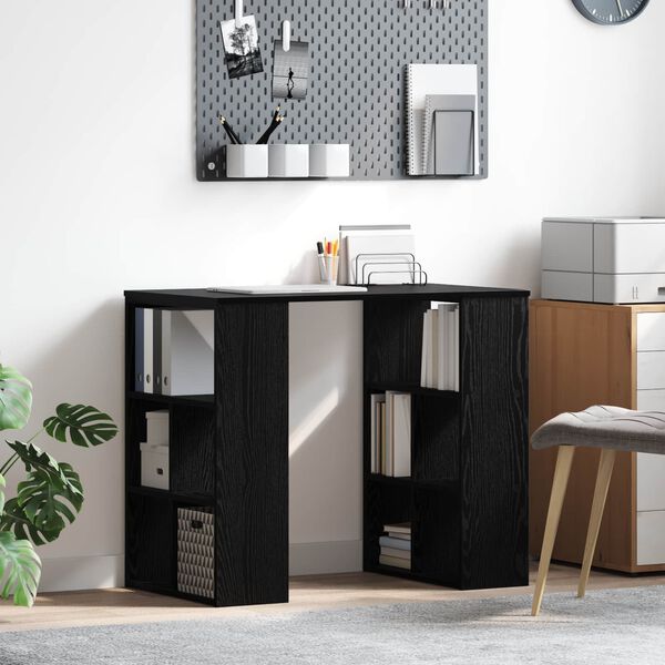 vidaXL Desk with Shelf Black Oak 90 x 50 x 75 cm Engineered Wood