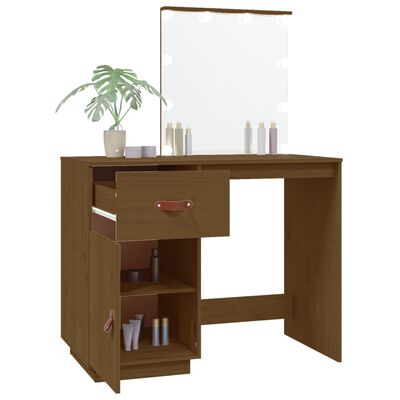 vidaXL Dressing Table with LED Honey Brown 95x50x133.5 cm Solid Wood Pine
