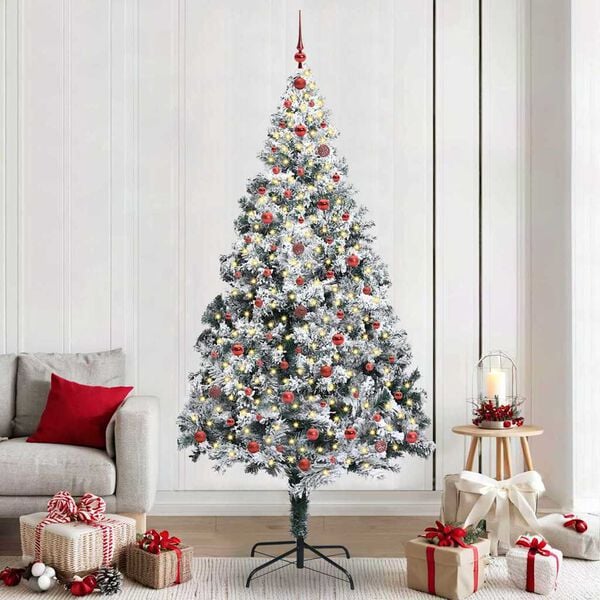 vidaXL Artificial Christmas Tree with 300 LEDs with Stand White 240 cm