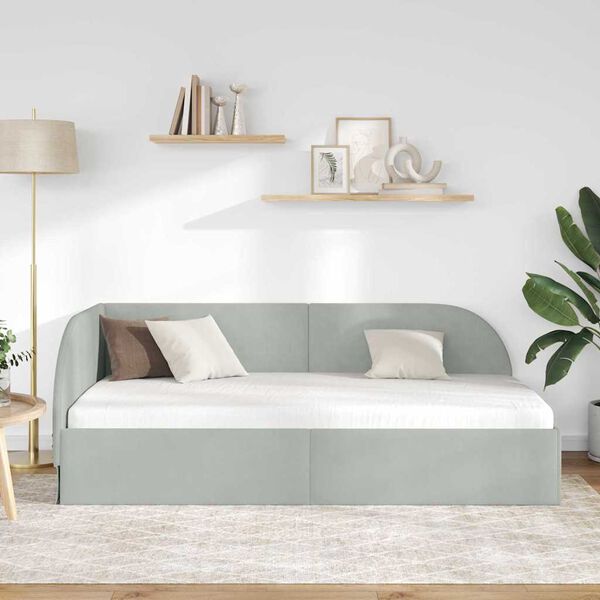 vidaXL Corner Bed Frame Light Grey 80 cm x 200 cm Velvet