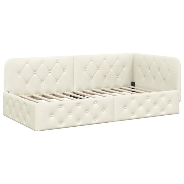 vidaXL Corner Bed Frame with Headboard Cream 90 x 200 cm Velvet
