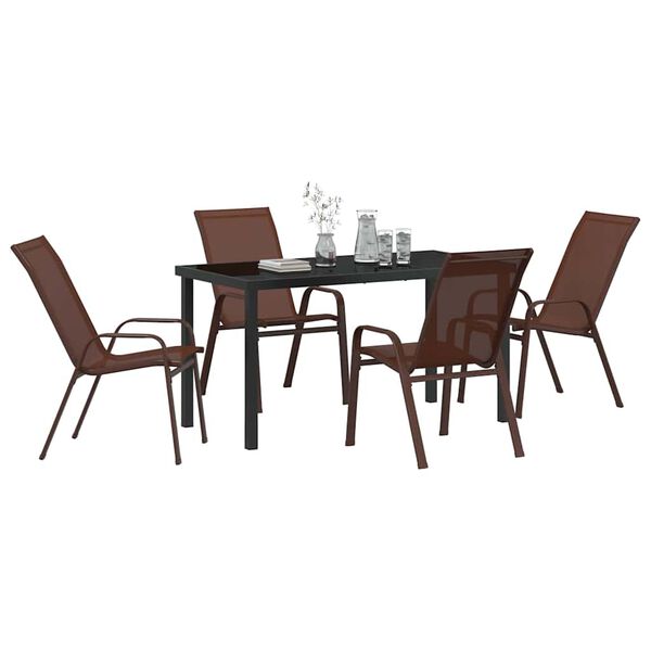 vidaXL Garden Dining Set 5 pcs Brown and Black Powder-coated Steel