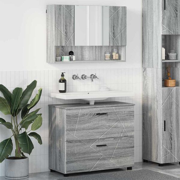 vidaXL Bathroom Furniture Set with Drawer with Shelf 2 pcs Grey Sonoma