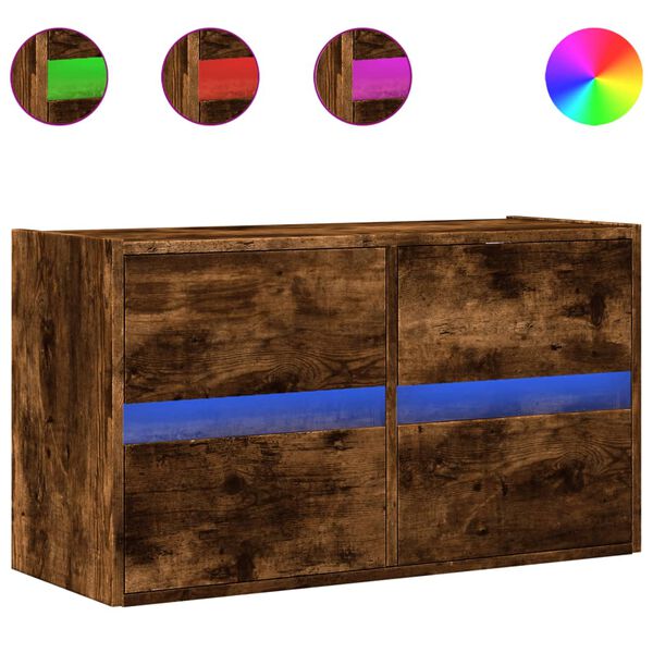 vidaXL TV Wall Cabinet with LED Lights Smoked Oak 80x31x45 cm