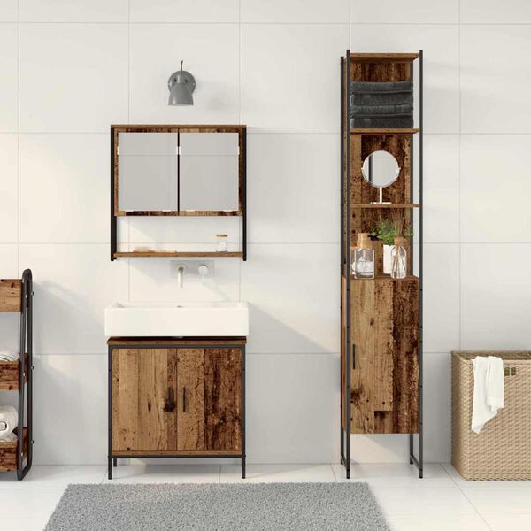 vidaXL Bathroom Furniture Set with Shelf 3 pcs Brown Engineered wood
