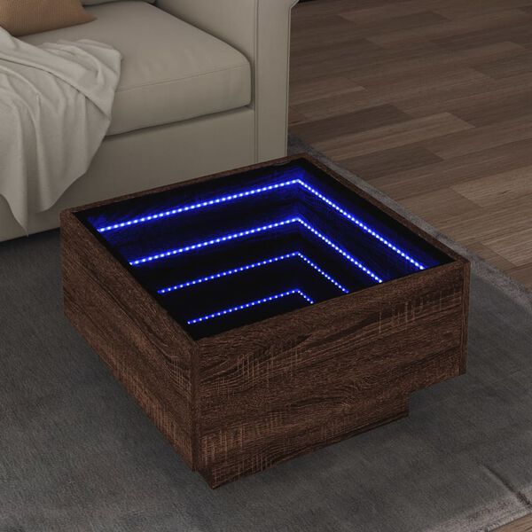 vidaXL Coffee Table with LED Brown Oak 50x50x30 cm Engineered Wood