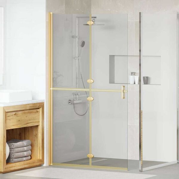 vidaXL Walk-in shower wall Folding Gold and transparent 110 x 190 cm