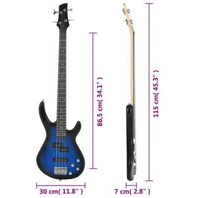 vidaXL Electric Bass Guitar for Beginner with Bag Blue and Black 4/4 46"