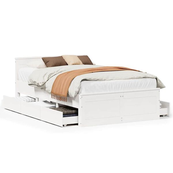 vidaXL Bed Frame without Mattress with Headboard White 135x190 cm Double Solid Wood Pine