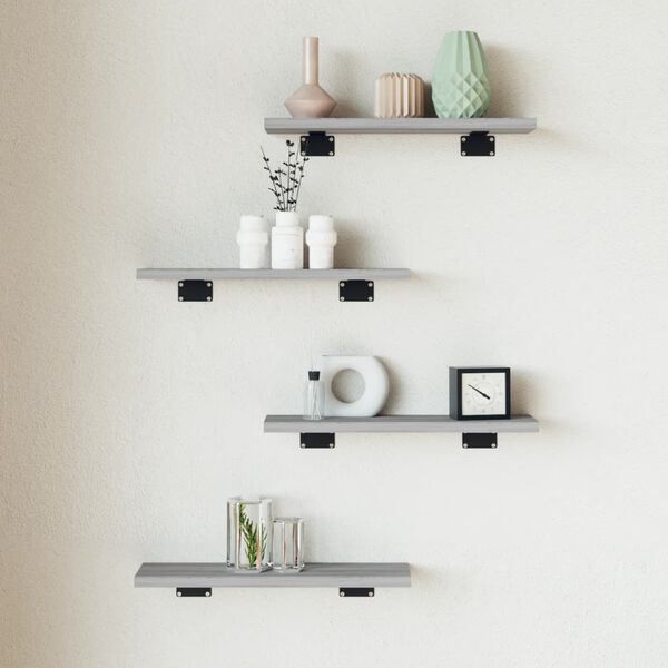 vidaXL Wall Shelves 4 pcs Grey Sonoma 40x10x1.5 cm Engineered Wood
