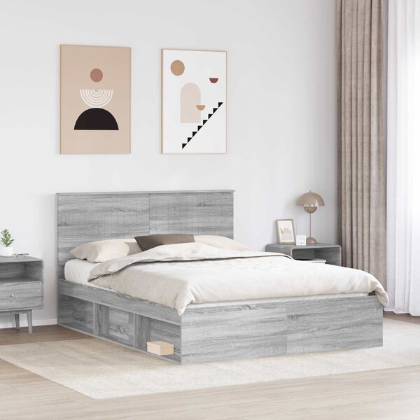 vidaXL Bed Frame Grey Sonoma 150 x 200 cm Solid Pine Wood