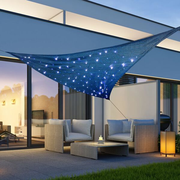HI Sunsail with 100 LED Light Blue 3.6x3.6x3.6 m
