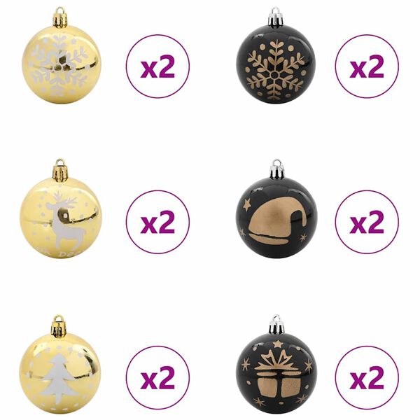 vidaXL Christmas Bauble Set 40 pcs Black and Gold Plastic