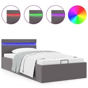 vidaXL Hydraulic Storage Bed Frame without Mattress with LED Grey 90x200cm