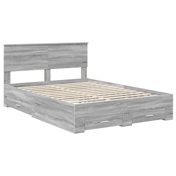 vidaXL Bed Frame with Drawer Grey Sonoma 140 x 190 cm Engineered Wood