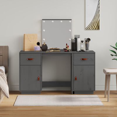 vidaXL Dressing Table Set with LED Grey Solid Wood Pine