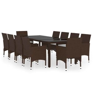 vidaXL 11 Piece Garden Dining Set Poly Rattan Brown