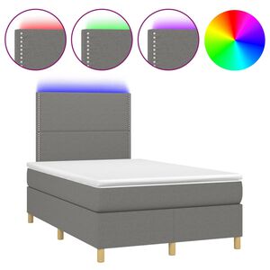 vidaXL Box Spring Bed with Mattress&LED Dark Grey 120x200 cm Fabric