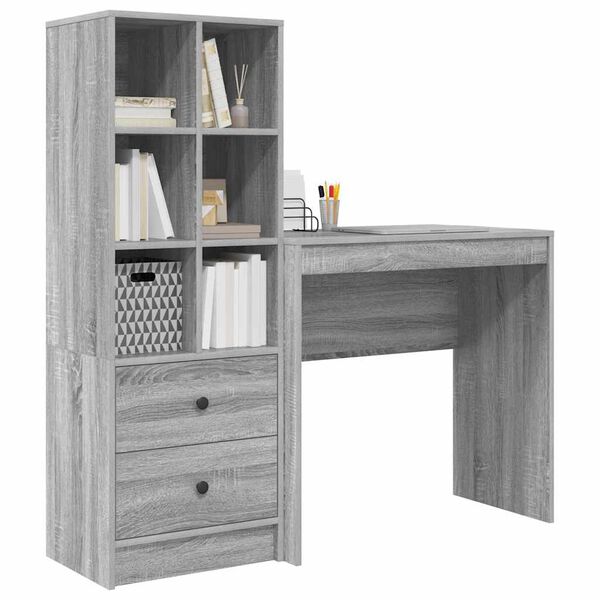 vidaXL Desk with Drawer 2 pcs Grey Sonoma