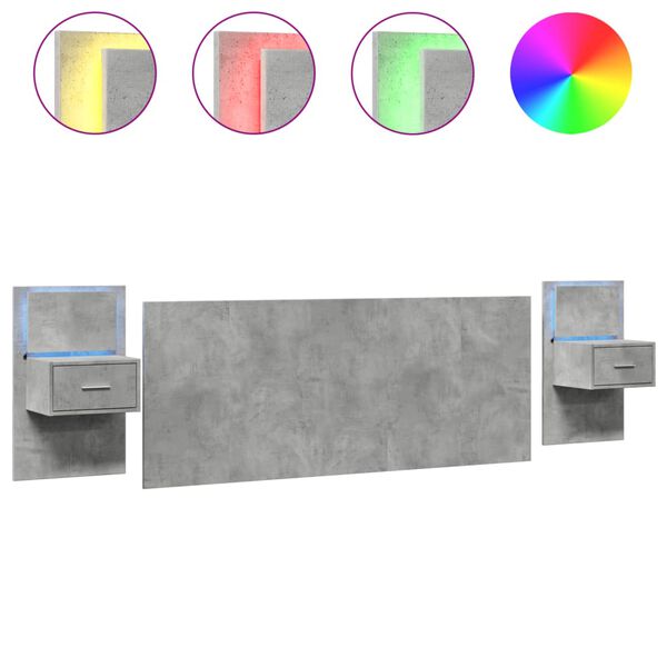 vidaXL Bed Headboard with Cabinets Concrete Grey 200 cm Engineered Wood