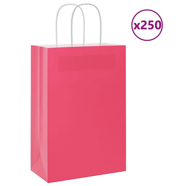 vidaXL Paper Bags 250 pcs with Handles Pink 21x11x31 cm