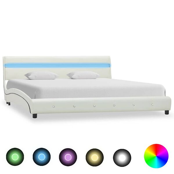 vidaXL Bed Frame with LED without Mattress White Faux Leather 150x200cm