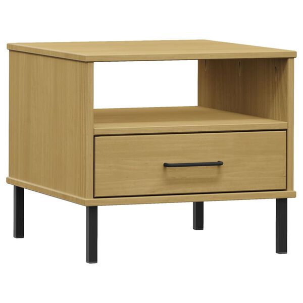 vidaXL Bedside Table with Metal Legs Brown Solid Wood Pine OSLO