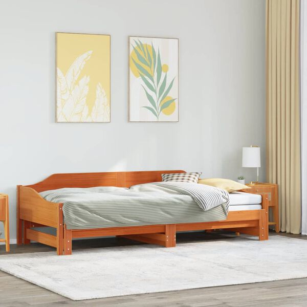 vidaXL Daybed with Trundle without Mattress Wax Brown 90x190 cm Single Solid Wood