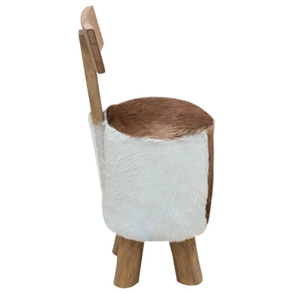 vidaXL Stool Goatskin Leather and Solid Teak Wood