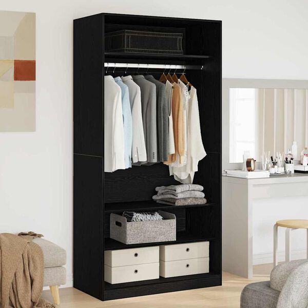 vidaXL Wardrobe with Shelf Black Oak 100 x 50 x 200 cm Engineered Wood
