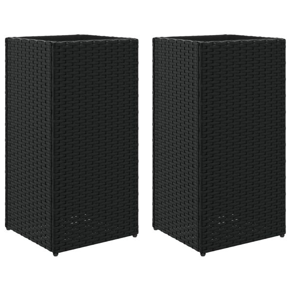 vidaXL Garden Planters 2 pcs Black 30x30x60 cm Poly Rattan