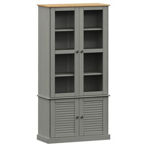 vidaXL Glass Display Cabinet VIGO Grey 85x35x170 cm Solid Wood Pine