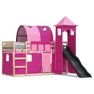 vidaXL Bunk Bed without Mattress with Slide and Curtains Pink 80x200cm