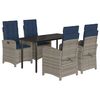 vidaXL 5 Piece Garden Dining Set with Cushions Grey Poly Rattan
