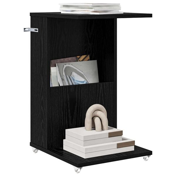 vidaXL Side Table with Wheel Black Oak 40 x 35 x 60 cm Engineered Wood