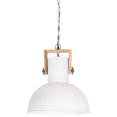 vidaXL Industrial Hanging Lamp 25 W White Round Mango Wood 42 cm E27