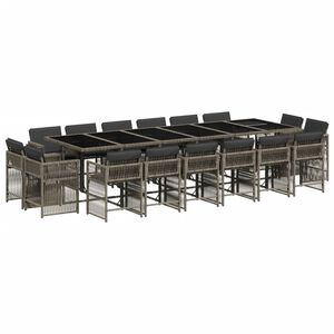 vidaXL 17 Piece Garden Dining Set with Cushions Grey Poly Rattan