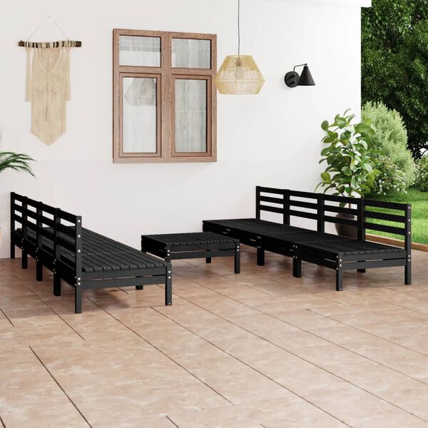 vidaXL 9 Piece Garden Lounge Set Black Solid Pinewood