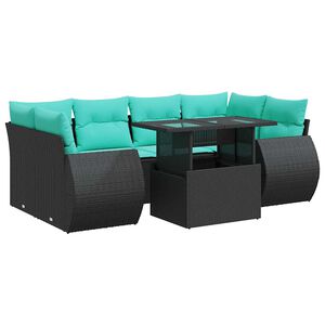 vidaXL 7 Piece Garden Sofa Set with Cushions Black Poly Rattan Acacia