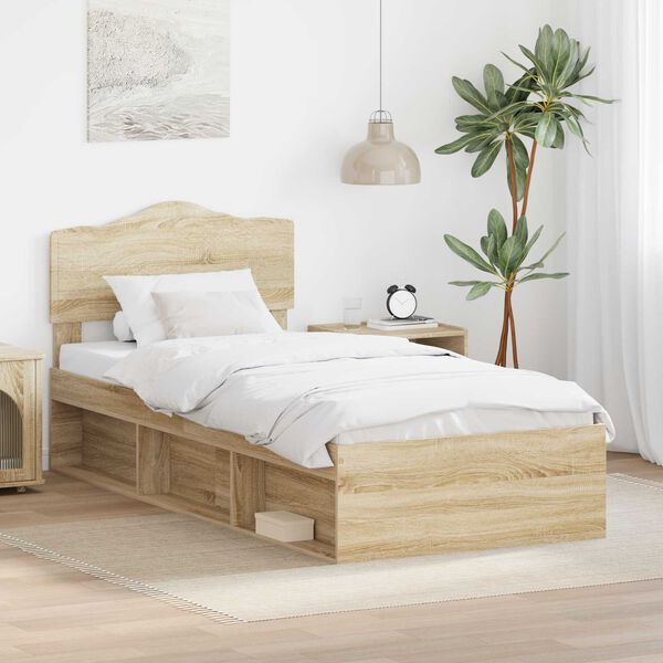 vidaXL Bed Frame with Headboard Sonoma 90 x 190 cm Solid Pine Wood