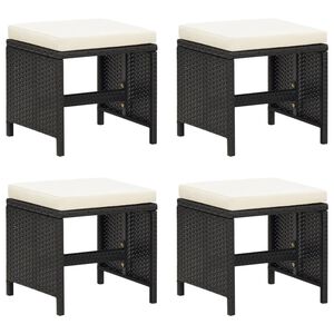 vidaXL Garden Stools 4 pcs with Cushions Black Poly Rattan