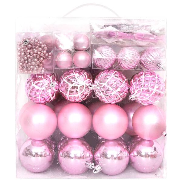 vidaXL 65 Piece Christmas Bauble Set Pink/Red/White