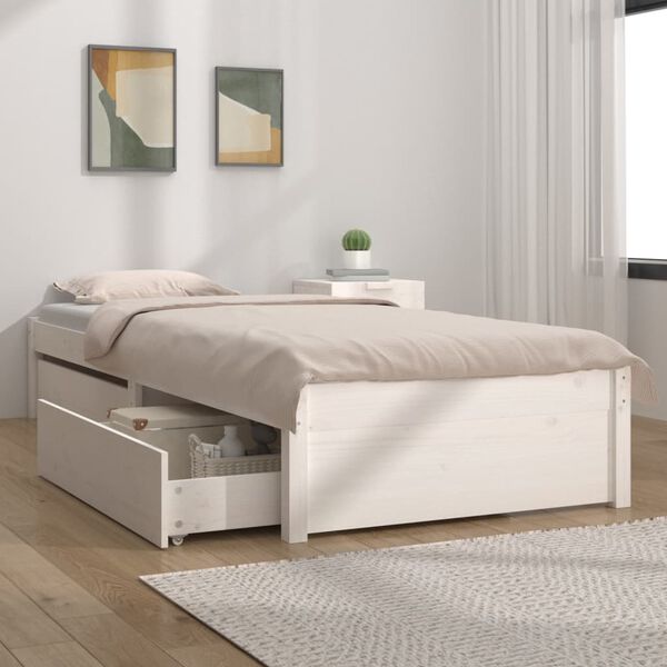 vidaXL Bed Frame without Mattress with Drawers White 100x200 cm (814940+814990)