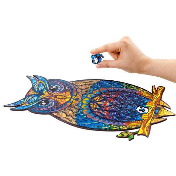 UNIDRAGON 186 Piece Wooden Jigsaw Puzzle Charming Owl Medium 21x35 cm