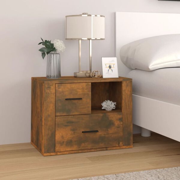 vidaXL Bedside Cabinet Smoked Oak 60x36x45 cm Engineered Wood