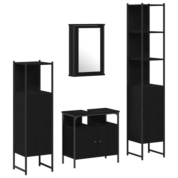 vidaXL Bathroom Furniture Set 4 pcs Black oak Engineered wood